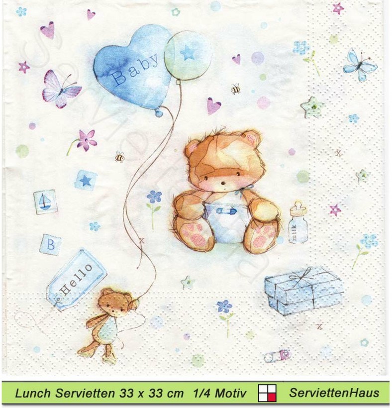 Geburt Baby blau - 1 Lunch Serviette