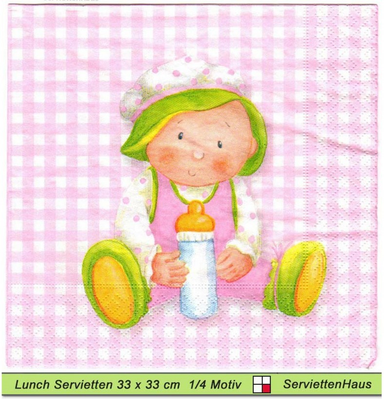 Baby in rosa mit Milchflasche - 1 Lunch Serviette