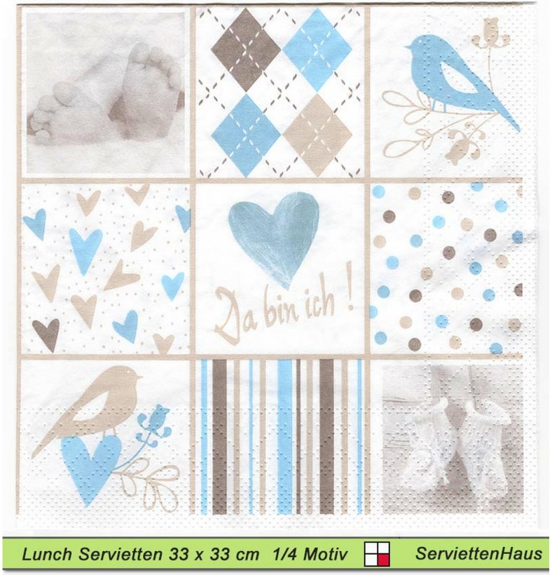 Baby - Da bin ich! in blau - 1 Lunch Serviette