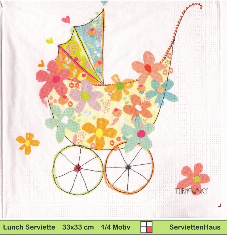 Baby - Kinderwagen aus Blumen - 1 Lunch Serviette