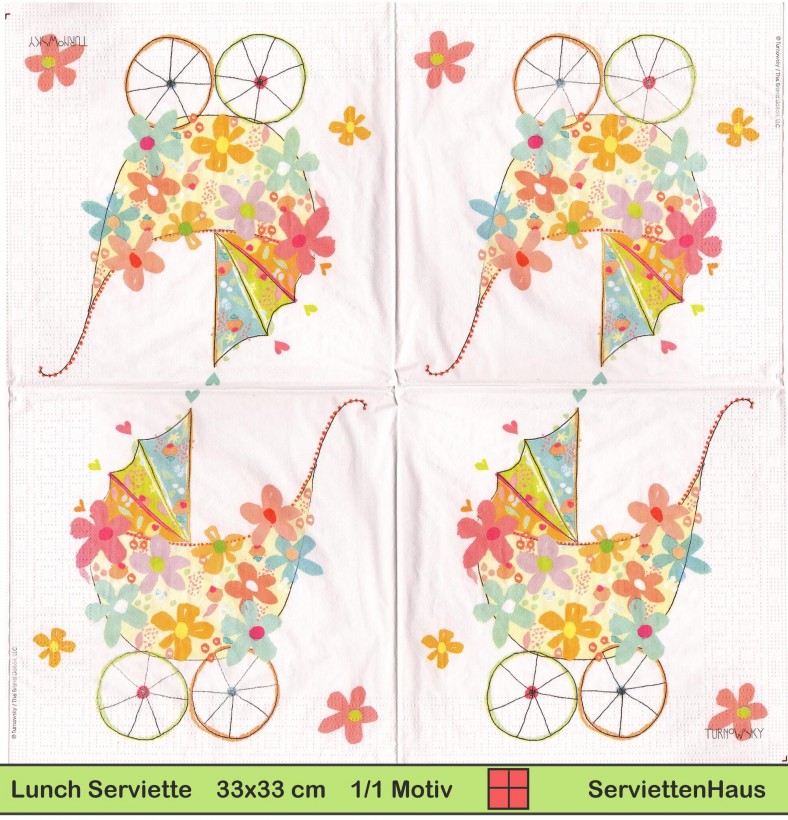 Baby - Kinderwagen aus Blumen - 1 Lunch Serviette