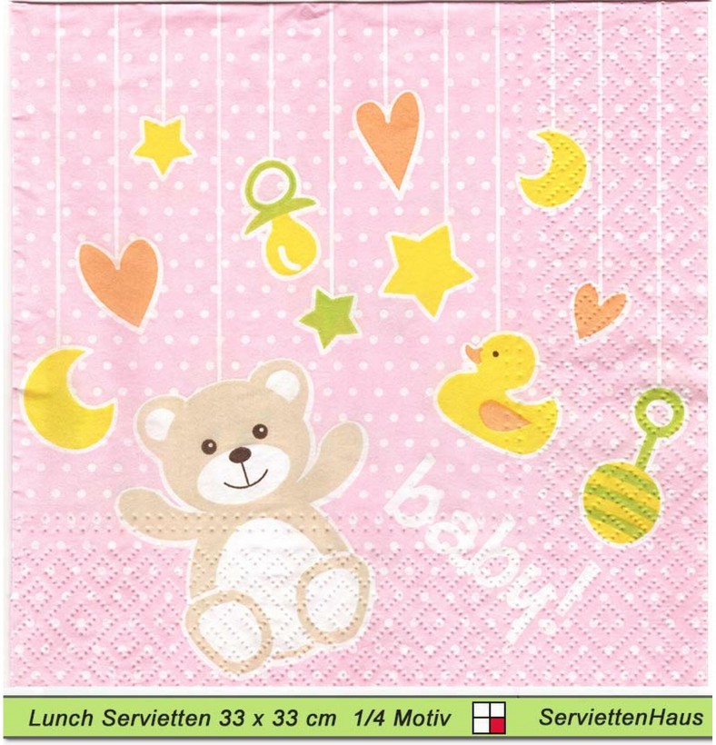 Baby - Kleiner Bär auf rosa - 1 Lunch Serviette
