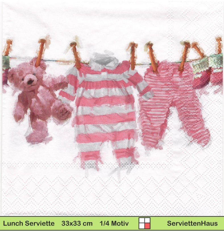 Babywäsche in rosa auf der Wäscheleine - 1 Lunch Serviette