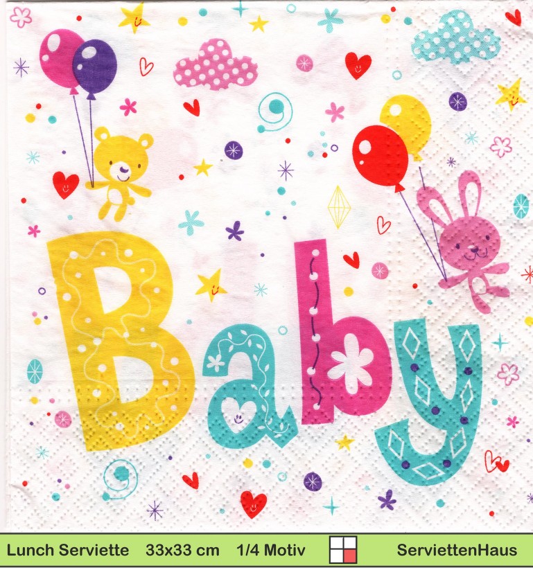 Baby - Hasen mit Luftballons - 1 Lunch Serviette