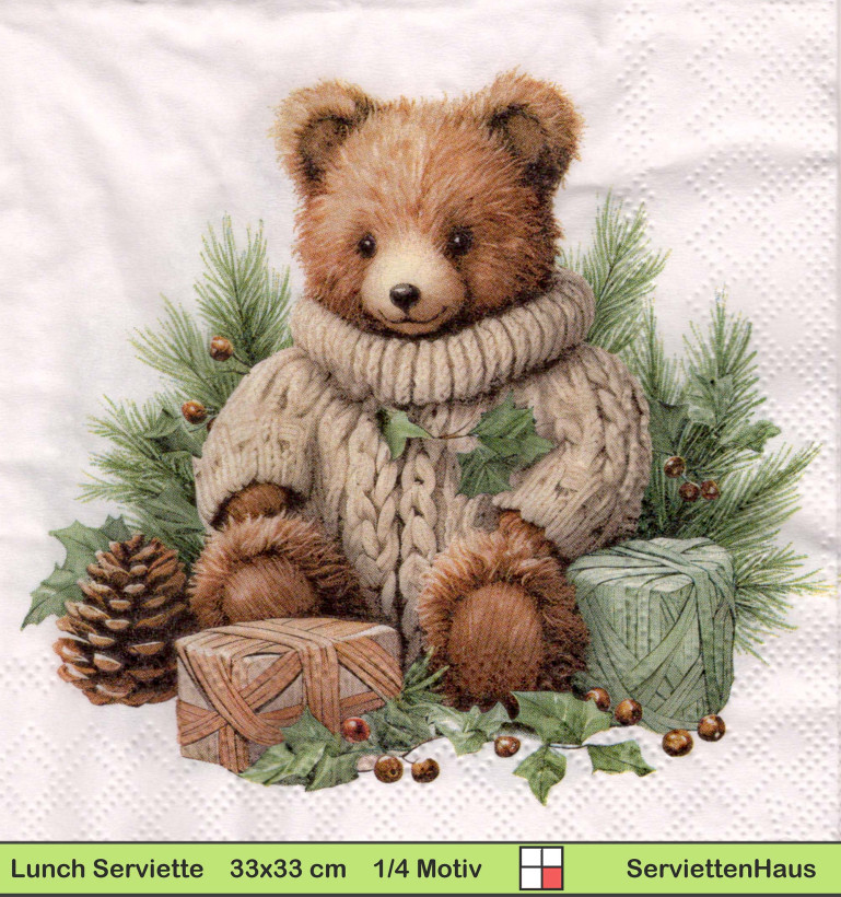Teddy Bär im Wollpullover - 1 Lunch Serviette