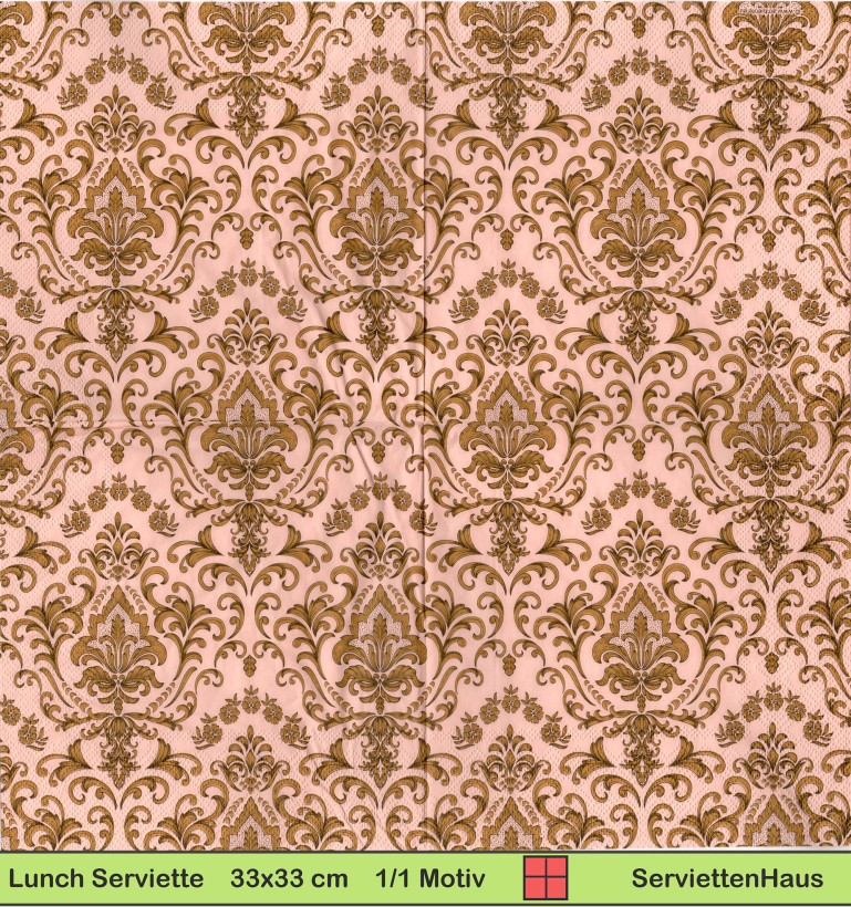 Barockmuster in rosa und gold - 1 Lunch Serviette