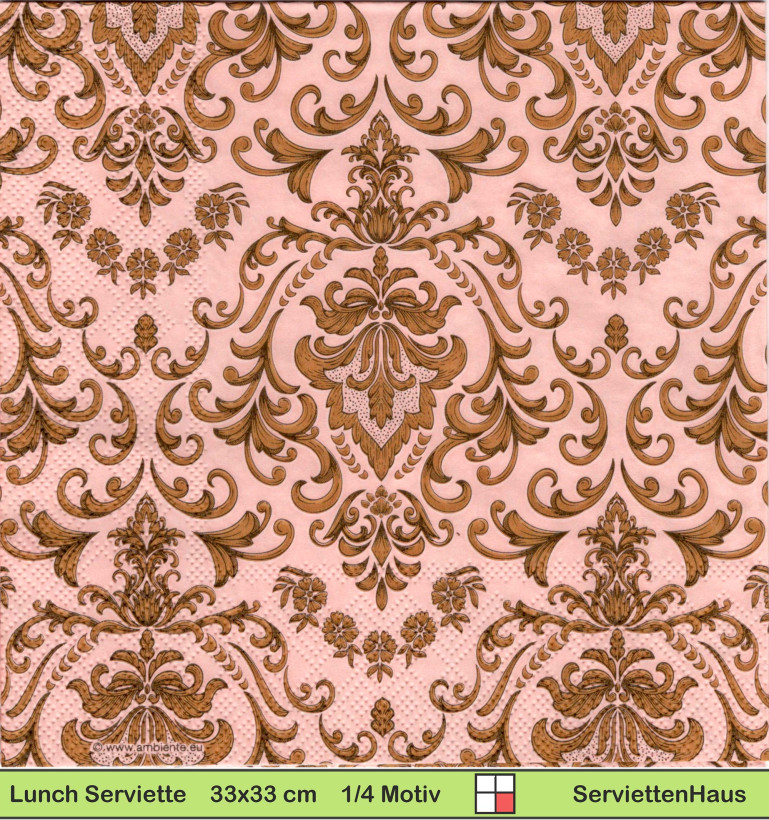Barockmuster in rosa und gold - 1 Lunch Serviette