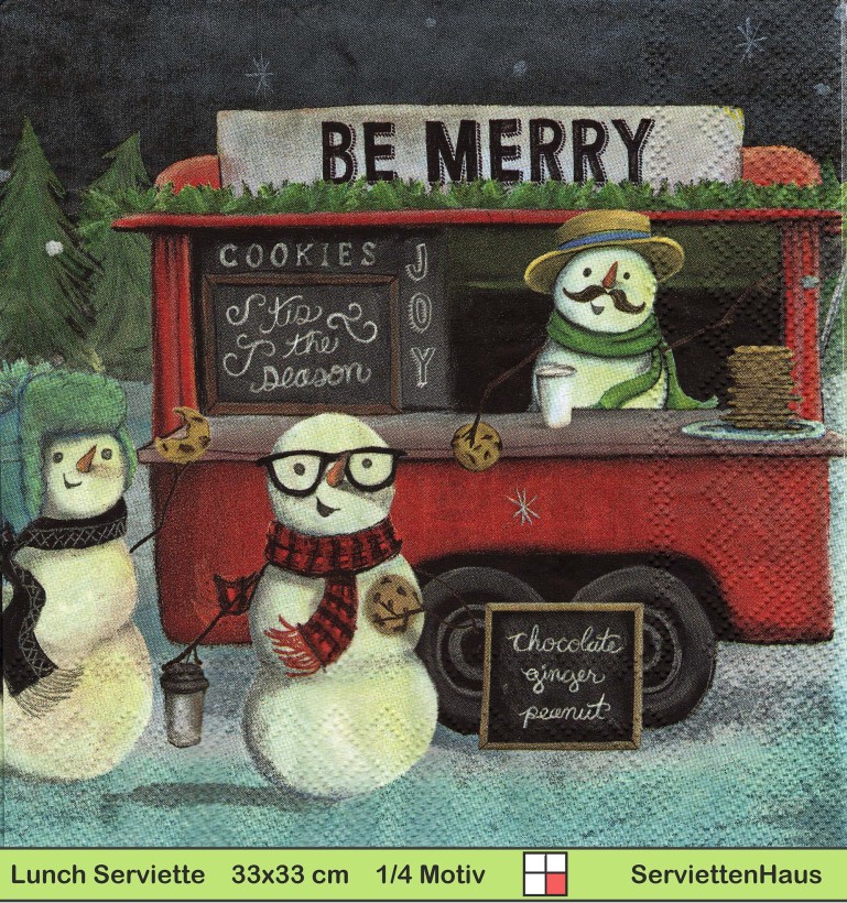 Be Merry Drei Schneemänner am Cookie Wagen - 1 Lunch Serviette