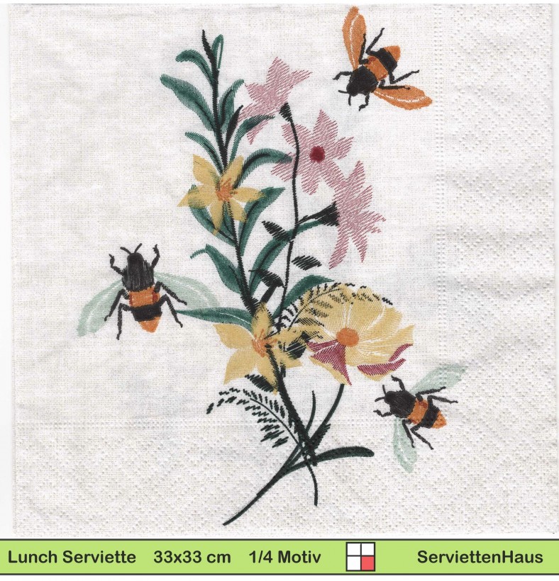 Bienen an Blumen - 1 Lunch Serviette