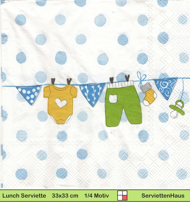 Geburt - Blaue Babywäsche auf der Leine - 1 Lunch Serviette