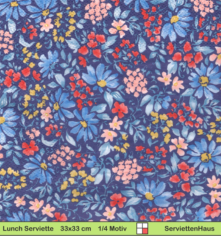 Kleine Blumen auf blau - 1 Lunch Serviette