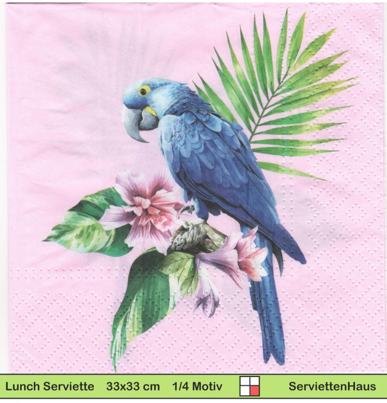 Blauer Papagei auf rosa - 1 Lunch Serviette