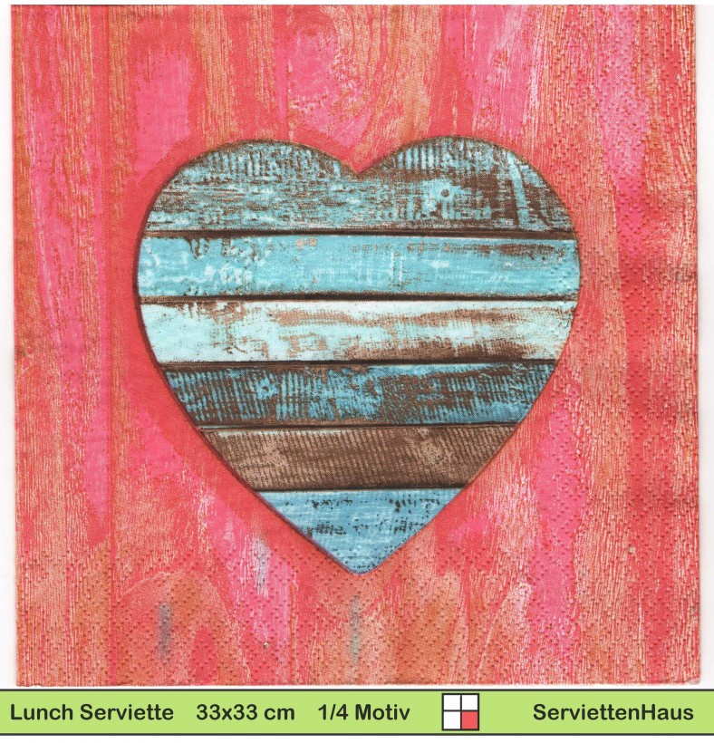 Blaues Herz auf rotem Holz - 1 Lunch Serviette