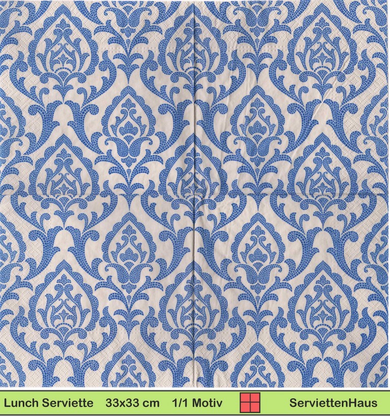 Blaue Blumen als Kachelmuster auf grau - 1 Lunch Serviette - ganzes Motiv