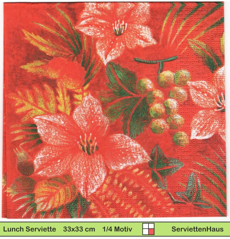 Blumen auf rot - 1 Lunch Serviette
