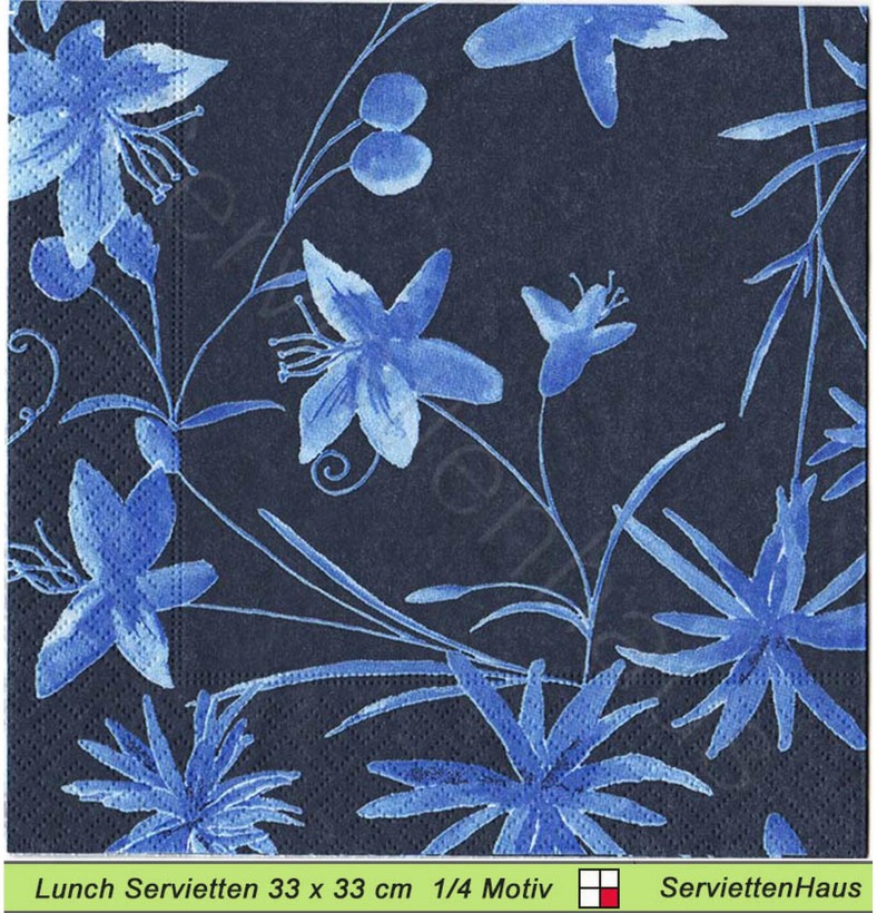 Blumen blau in blau - 1 Lunch Serviette