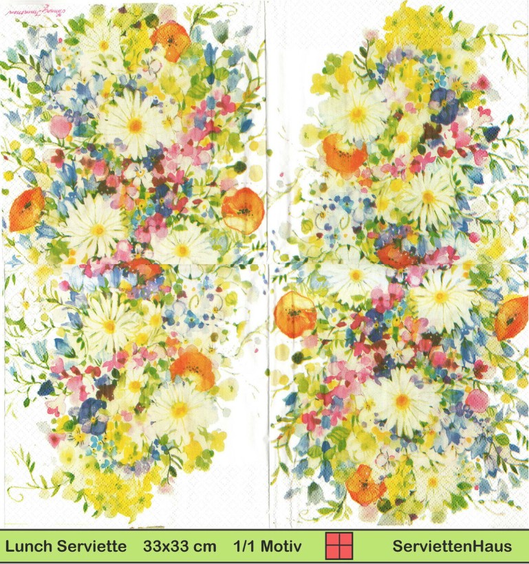 Strauß mit bunte Sommerblumen - 1 Lunch Serviette