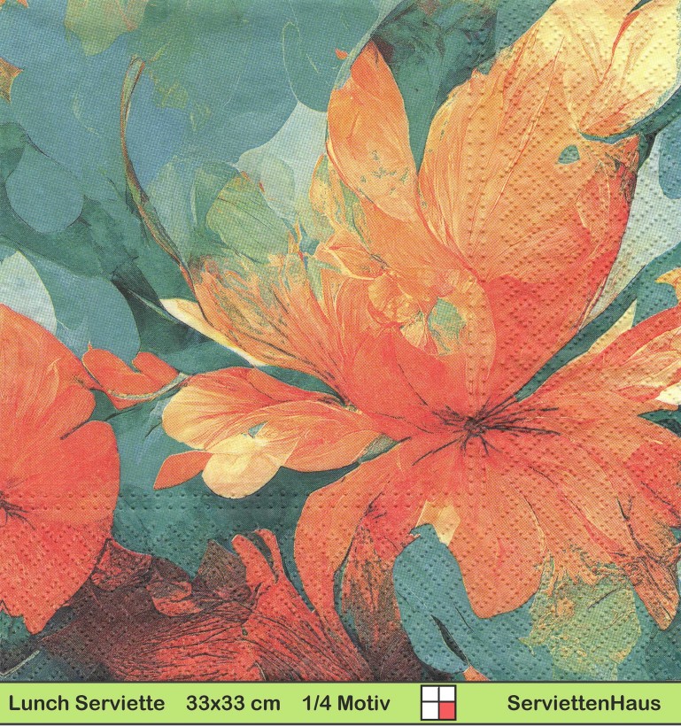 Große Blüten in orange - 1 Lunch Serviette