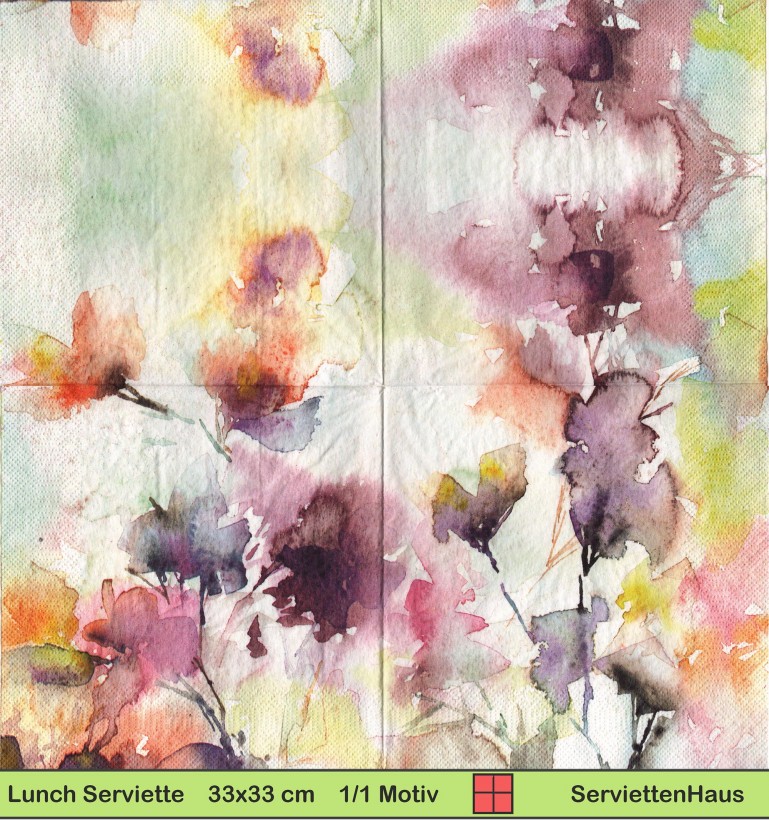 Blumen mit Wasserfarben gemalt - 1 Lunch Serviette - ganzes Motiv