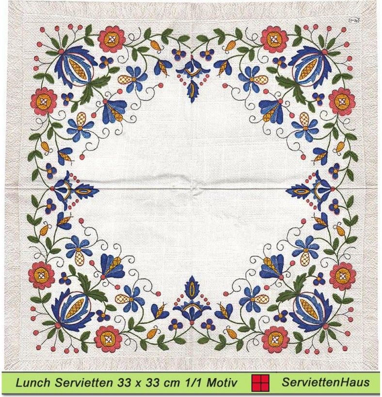 Blumenmuster auf Leinen - 1 Lunch Serviette