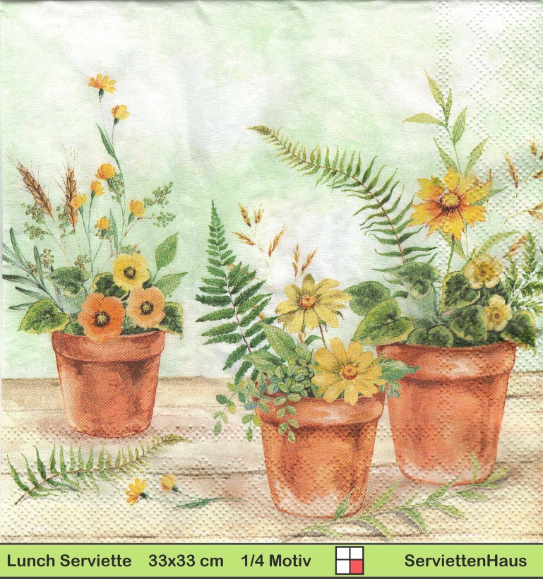 Kleine Blumentöpfe mit Frühlingsblumen - 1 Lunch Serviette
