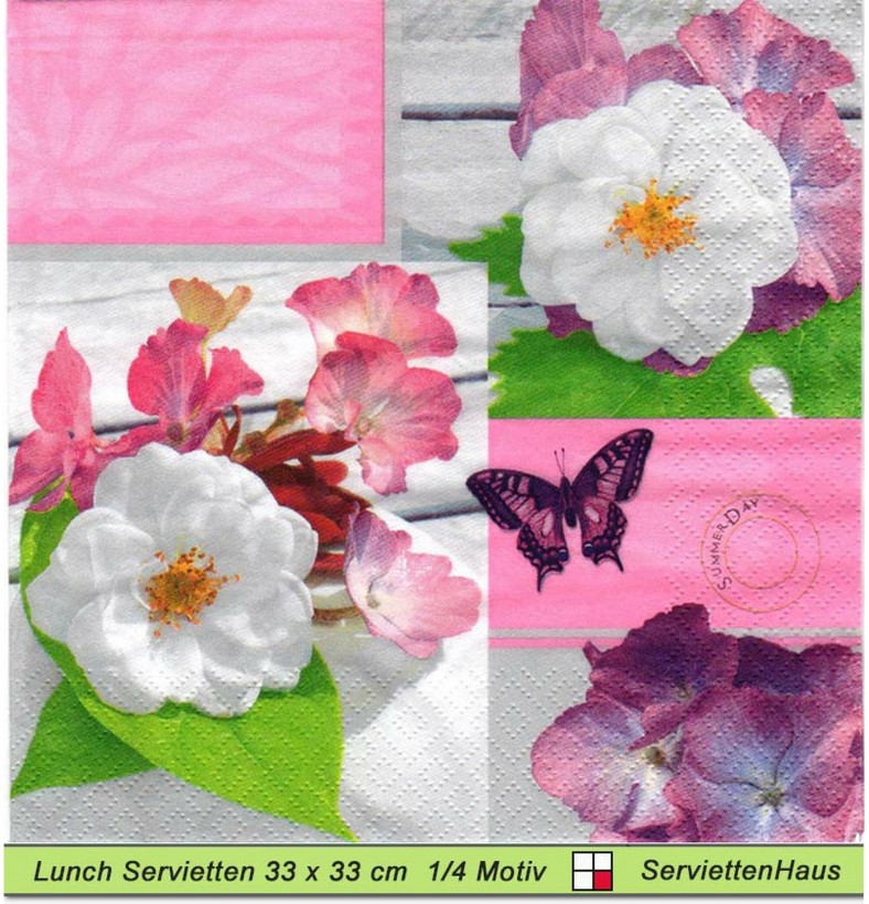 Wilde Rosen und Schmetterlinge - 1 Lunch Serviette