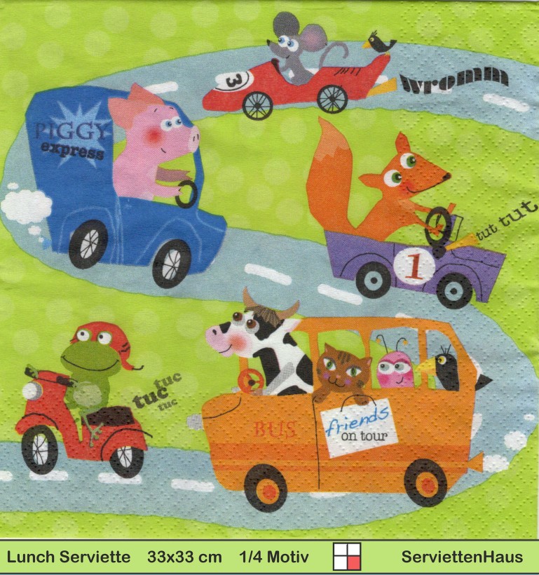 tuc tuc wromm Autos mit Tiere - 1 Lunch Serviette