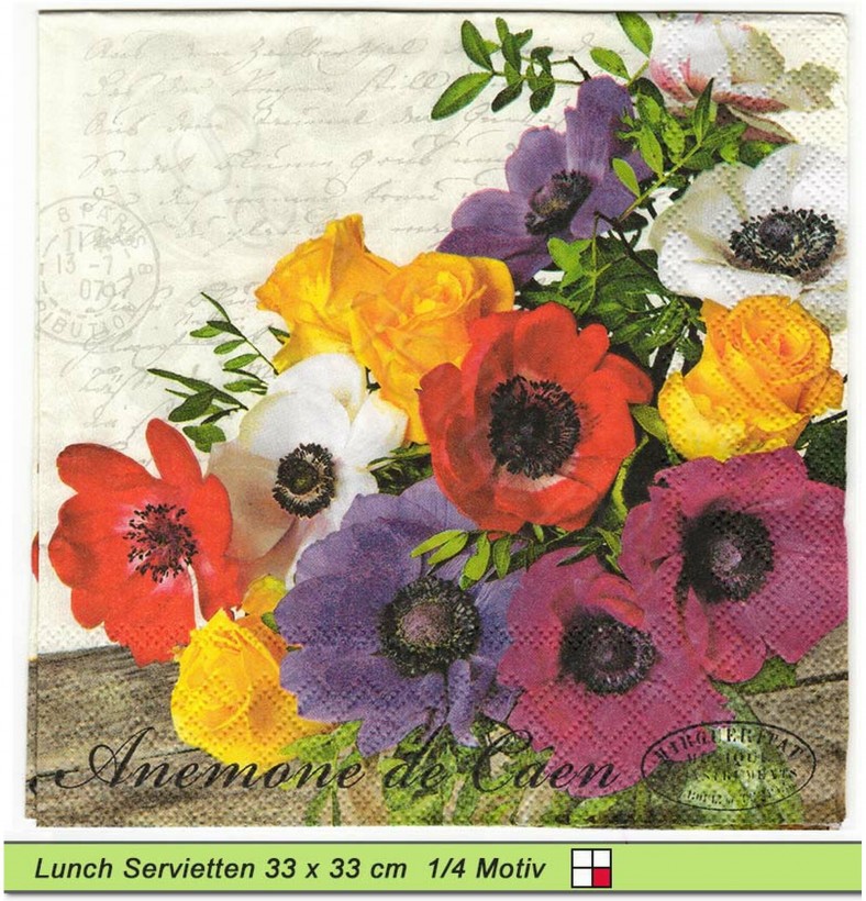 Bunte Anemonen - 1 Lunch Serviette