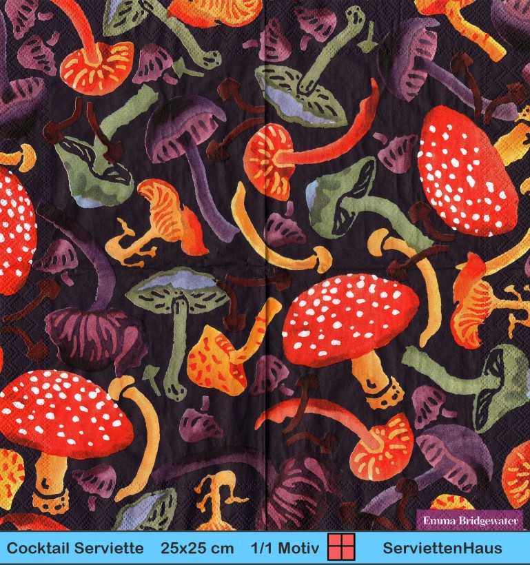Viele bunte Pilze - 1 Cocktail Serviette