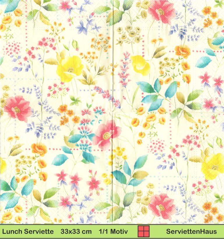 Bunte Blumen auf gelb - 1 Lunch Serviette