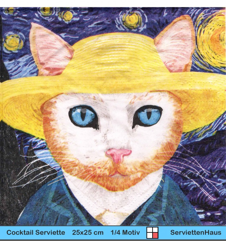 Vincent der Kater mit Hut in der Nacht unter Sternen - 1 Cocktail Serviette