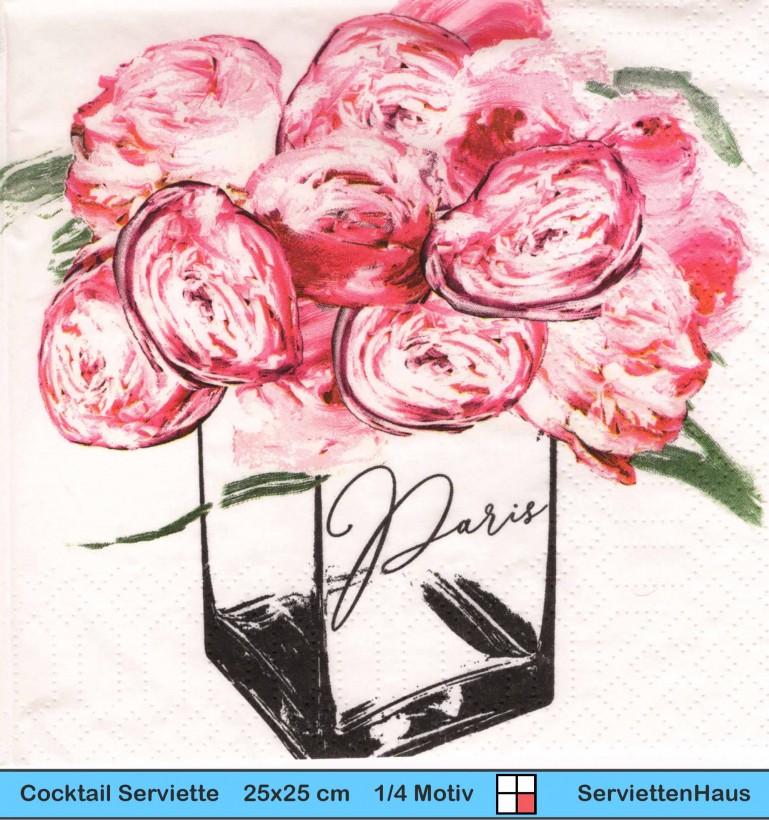 Gefüllte Rosen in einer Vase aus Paris - 1 Cocktail Serviette