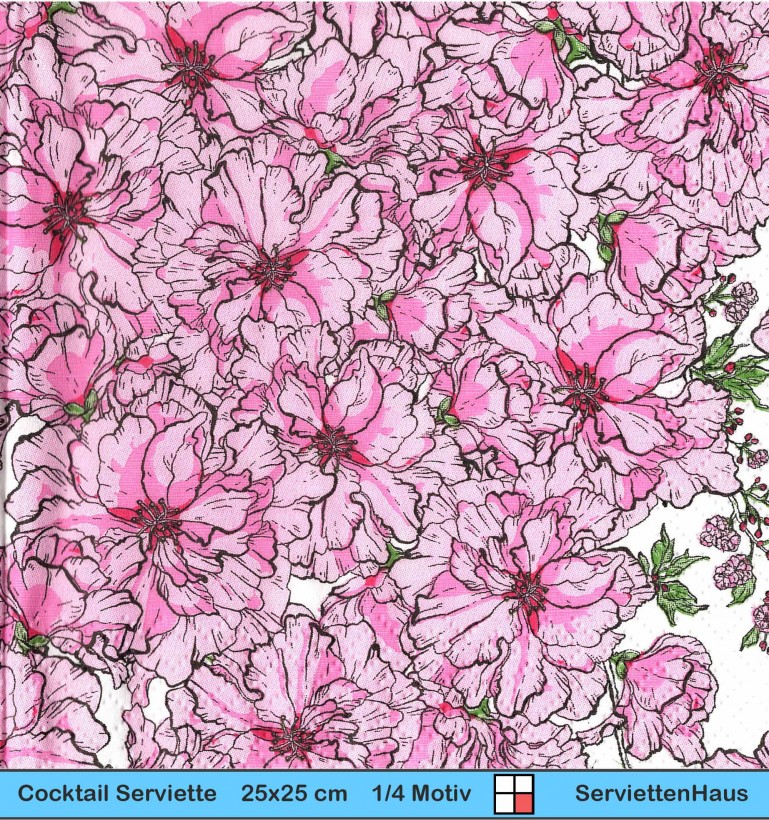 Viele rosa Blumen  - 1 Cocktail Serviette