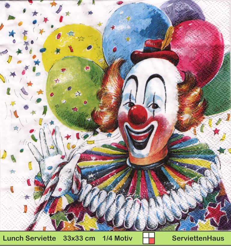 Clown mit bunten Luftballons - 1 Lunch Serviette