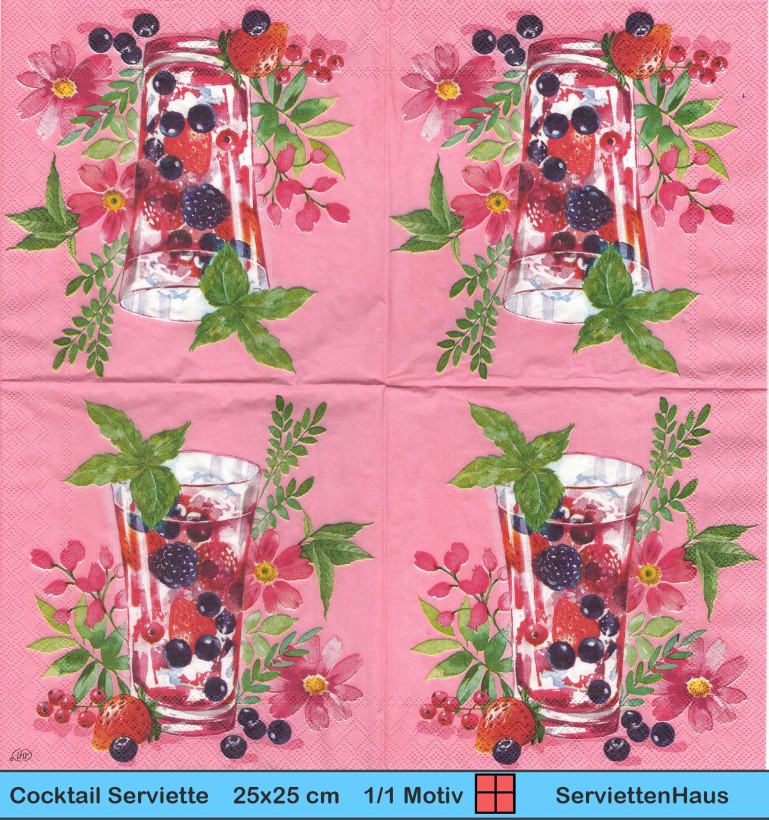 Cocktail mit Brombeeren und Himbeeren - 1 Cocktail Serviette