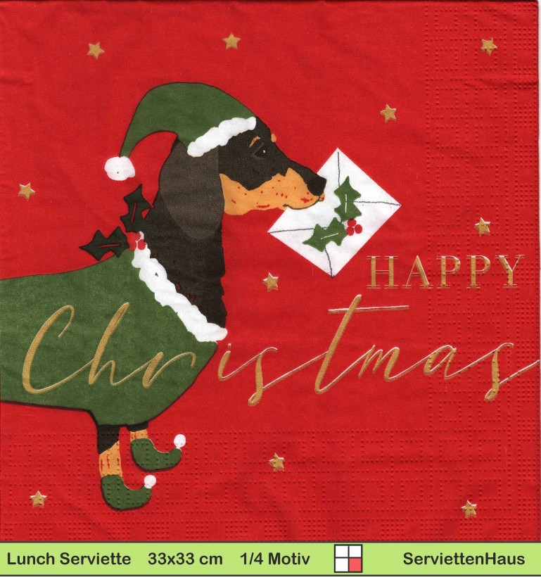 Hund Dackel überbringt Weihnachtskarte - 1 Lunch Serviette