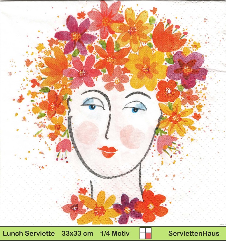 Dame mit blumigen Haaren - 1 Lunch Serviette