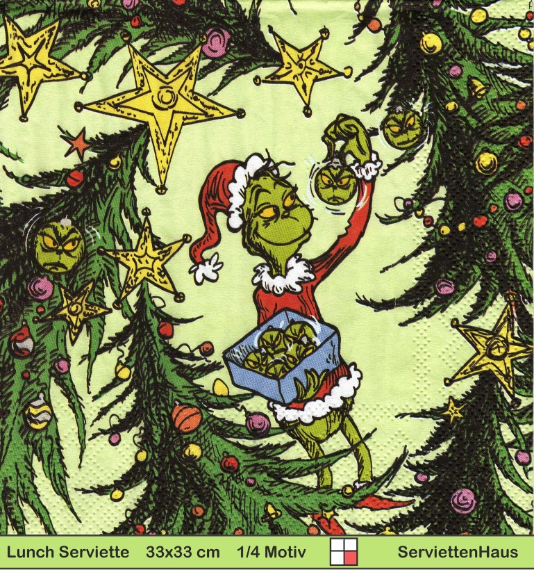 Grinch schmückt den Weihnachtsbaum - 1 Lunch Serviette - ganzes Motiv