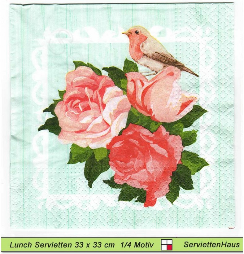 Dompfaff auf Rosen - 1 Lunch Serviette