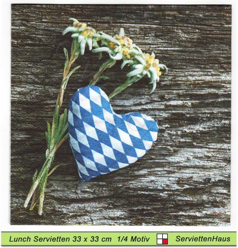 Edelweiß mit Stoffherz auf Holz - 1 Lunch Serviette