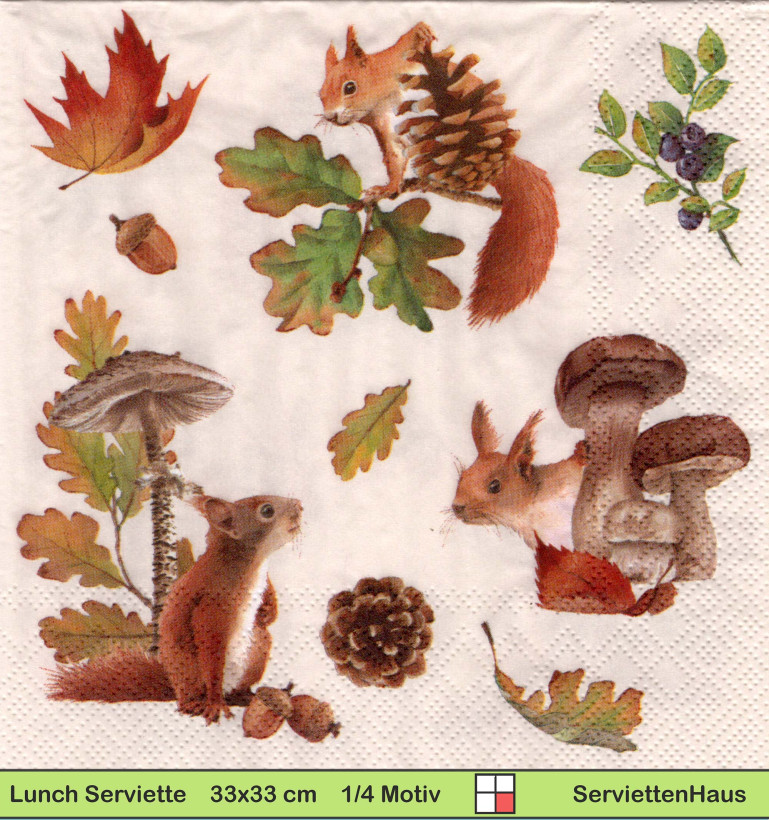 Eichhörnchen im Herbst mit Pilzen und Beeren - 1 Lunch Serviette