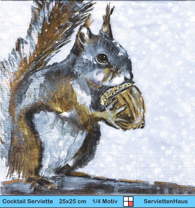 Gezeichnetes Eichhörnchen mit Haselnuss - 1 Cocktail Serviette