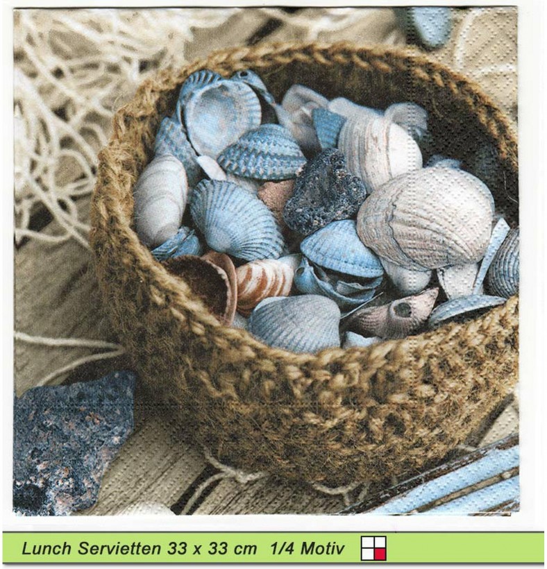 Ein Korb mit Muscheln - 1 Lunch Serviette