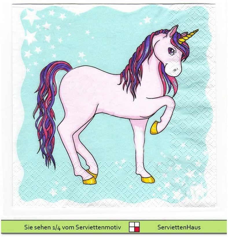 Einhorn in rosa auf blau - 1 Lunch Serviette