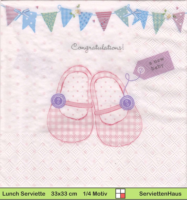 Baby Schuhe in rosa - 1 Lunch Serviette
