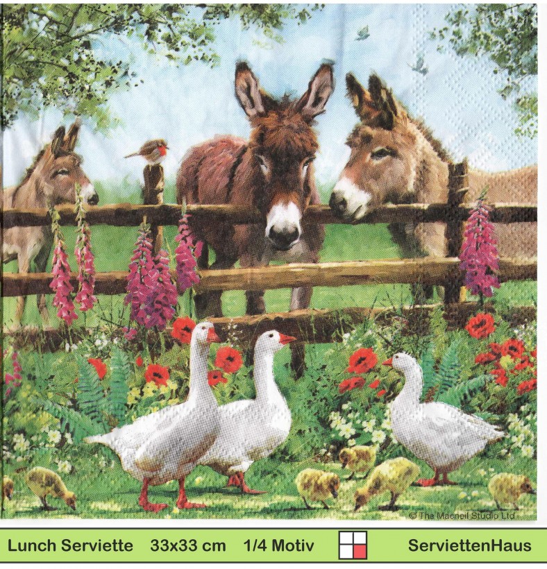 Esel und Gänse am Zaun - 1 Lunch Serviette