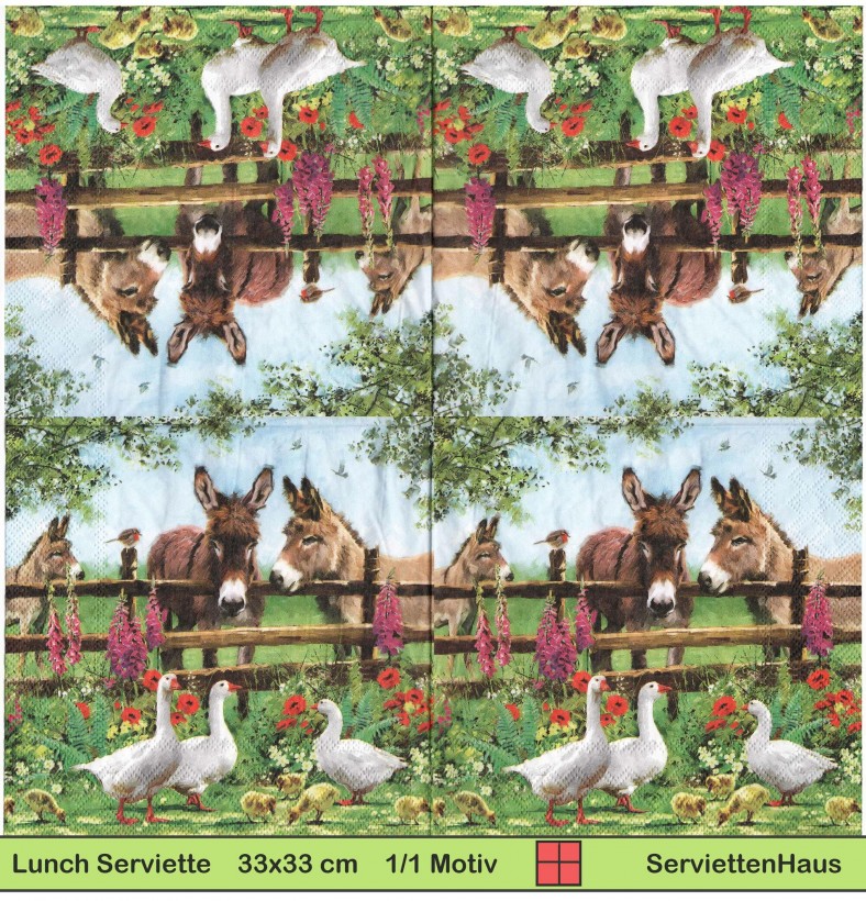 Esel und Gänse am Zaun - 1 Lunch Serviette