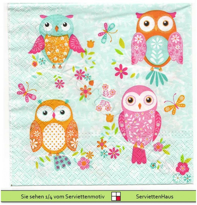 Eulen - 1 Lunch Serviette  - zwei verschiedene 1/4 Motive