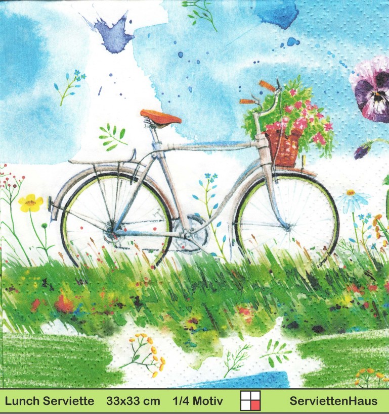 Fahrrad mit Blumenkorb in der Sommerwiese - 1 Lunch Serviette