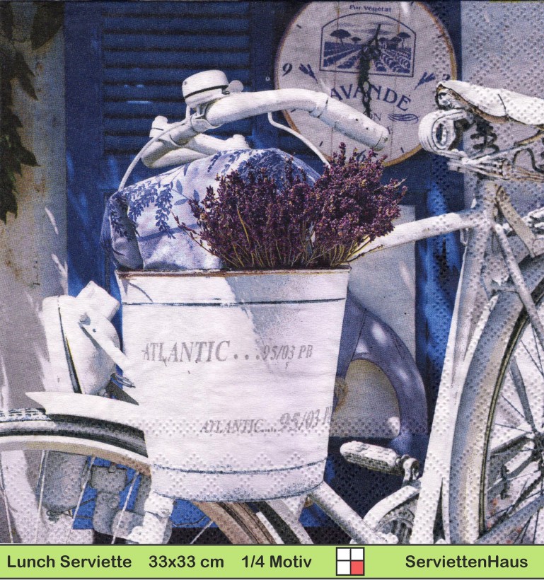 Fahrrad mit Lavendel am Haus - 1 Lunch Serviette